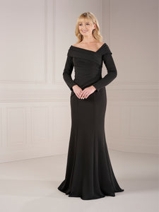 Off The Shoulder Scuba Jersey Gown In Black