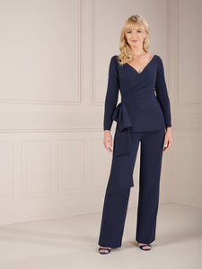 Two Piece Stretch Crepe Pant Set In Navy