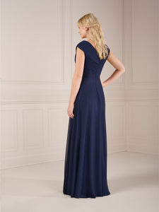Soft Peated Chiffon Gown In Navy