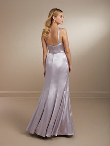 Surplice Bodice Satin Gown Shown In French Lilac In French Lilac