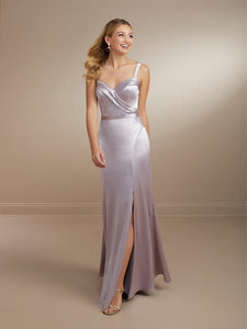 Surplice Bodice Satin Gown Shown In French Lilac In French Lilac