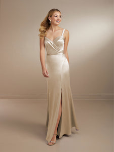 Surplice Bodice Satin Gown Shown In French Lilac In Latte
