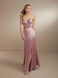 Surplice Bodice Satin Gown Shown In French Lilac In Rose
