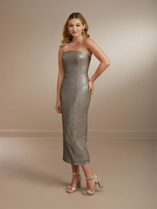 Strapless Allover Sequin Sheath Dress Shown In Rose Matte In Charcoal Matte