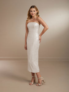 Strapless Allover Sequin Sheath Dress Shown In Rose Matte In Ivory
