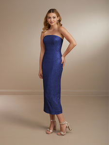 Strapless Allover Sequin Sheath Dress Shown In Rose Matte In Royal