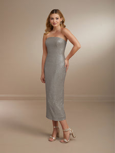 Strapless Allover Sequin Sheath Dress Shown In Rose Matte In Silver Matte