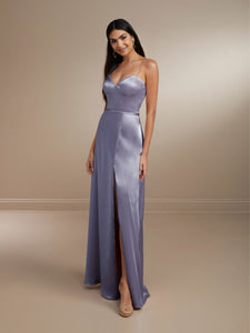 Spaghetti Strap Satin Gown Shown In Rose In French Lilac