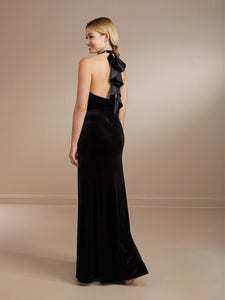 Halter Neck Velvet Gown Shown In Black In Black