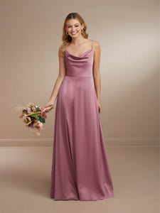 Cowl Neck Matte Charmeuse Gown Shown In Chambray In Romance