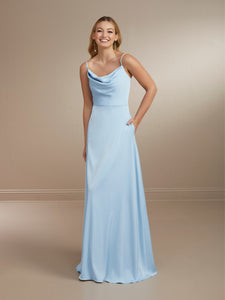 Cowl Neck Matte Charmeuse Gown Shown In Chambray In Chambray