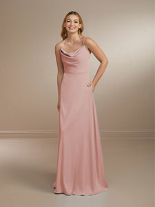 Cowl Neck Matte Charmeuse Gown Shown In Chambray In Canyon