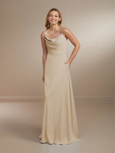 Cowl Neck Matte Charmeuse Gown Shown In Chambray In Spritz