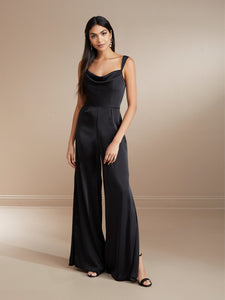 Cowl Neck Jumpsuit In Matte Charmeuse Shown In Romance In Black