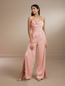 Cowl Neck Jumpsuit In Matte Charmeuse Shown In Romance In Canyon