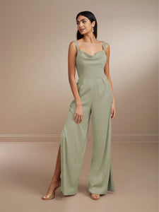 Cowl Neck Jumpsuit In Matte Charmeuse Shown In Romance In Sage