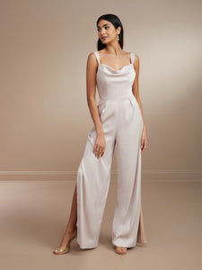 Cowl Neck Jumpsuit In Matte Charmeuse Shown In Romance In Spritz