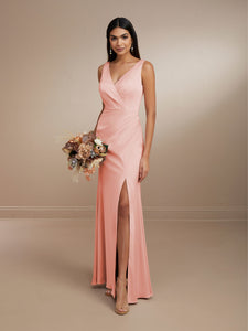 Surplice V-Neck Gown In Matte Charmeuse Shown In Romance In Canyon