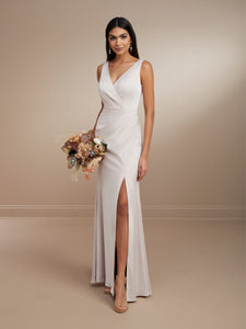 Surplice V-Neck Gown In Matte Charmeuse Shown In Romance In Spritz