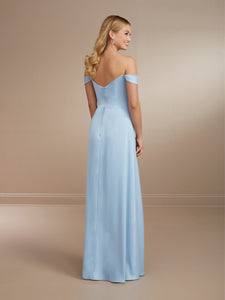 Off-The-Shoulder Matte Charmeuse Gown Shown In Chambray In Chambray