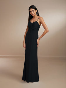 Gathered Front Tie Gown In Matte Charmeuse Shown In Canyon In Black