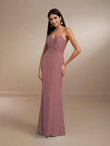 Gathered Front Tie Gown In Matte Charmeuse Shown In Canyon In Romance
