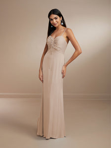 Gathered Front Tie Gown In Matte Charmeuse Shown In Canyon In Spritz