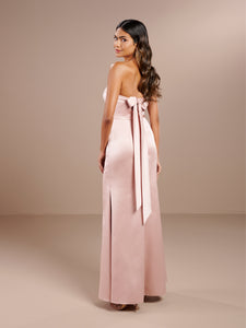 Strapless Satin Rolled Band Sheath Dress In Frost Rose