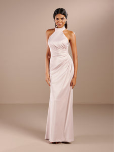 Tie Back Halter Neck Matte Charmeuse Bridesmaid Dress In Spritz