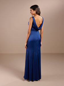 Sleeveless  High Bateau Neckline And Draped Back Cowl Neck In Navy