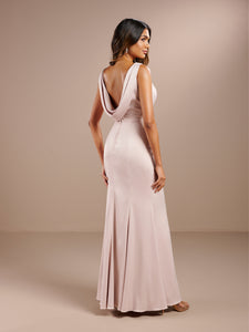 Sleeveless  High Bateau Neckline And Draped Back Cowl Neck In Spritz