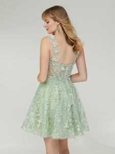Allover Embroidered And Sequin Butterfly Short A-Line Dress In Mint