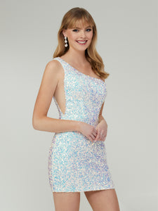One Shoulder Sparkle Sequin Short Sheath Dress In Sparkle Pearl