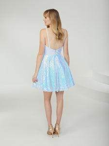 Spaghetti Strap Liquid Sequins A-Line Short Dress In Sky