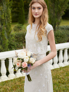 Blouson Bodice Beaded Tulle Gown In Ivory Pearl