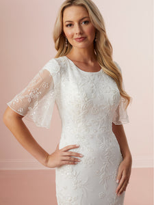Beaded Floral On Soft Mesh Gown In Ivory