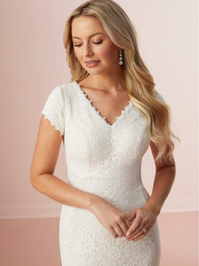 Allover Lace Fit And Flare Gown In Ivory Ivory