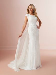 Allover Beaded Mesh Column Gown In Ivory