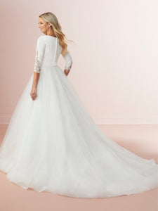 Crepe Ball Gown With Bateau Neckline In Ivory Nude