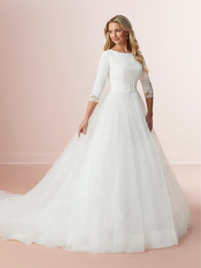 Crepe Ball Gown With Bateau Neckline In Ivory Nude