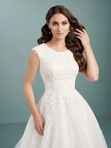 Cup Sleeve Scoop Neck Lace A Line Gown In Ivory Almond