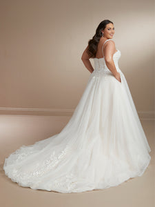 Lace And Tulle A-Line Gown In Ivory/Almond In Ivory Ivory