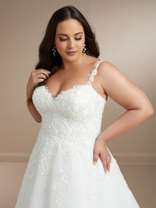 Hand Beaded Lace And Tulle A-Line Gown In Ivory/Ivory In Ivory Ivory