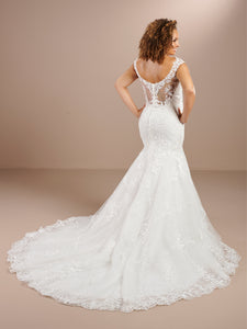 Fit And Flare Gown With Allover Embroidered Lace Gown In Ivory Almond