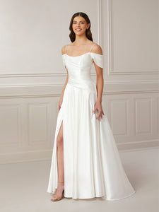 Draped Bodice A-Line Charmeuse Satin Gown N In Ivory In Ivory