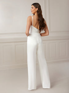 Draped Bodice Jumpsuit In Charmeuse Satin In Ivory In Ivory