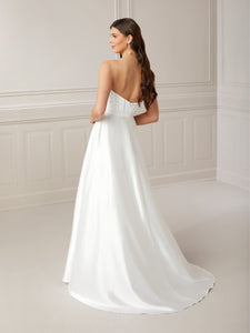 Strapless Corseted A-Line Charmeuse Satin Gown In Ivory In Ivory