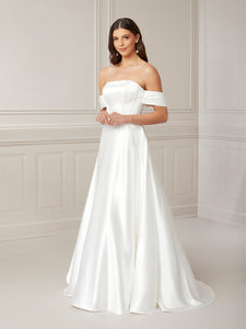 Strapless Corseted A-Line Charmeuse Satin Gown In Ivory In Ivory