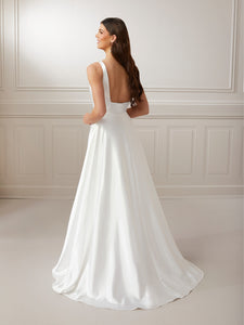 Square Neck A-Line Charmeuse Satin Gown In Ivory In Ivory