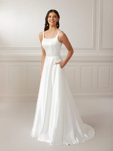 Square Neck A-Line Charmeuse Satin Gown In Ivory In Ivory